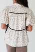 Floral Puff Sleeve Contrast Piping Button Down Blouse