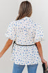 Floral Puff Sleeve Contrast Piping Button Down Blouse
