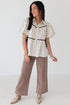 Floral Puff Sleeve Contrast Piping Button Down Blouse