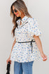 Floral Puff Sleeve Contrast Piping Button Down Blouse