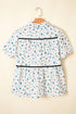 Floral Puff Sleeve Contrast Piping Button Down Blouse