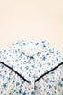 Floral Puff Sleeve Contrast Piping Button Down Blouse