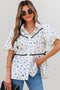 Floral Puff Sleeve Contrast Piping Button Down Blouse