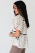 Floral Puff Sleeve Contrast Piping Button Down Blouse