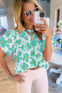 Floral Puff Sleeve Frilled Neckline Blouse