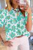Floral Puff Sleeve Frilled Neckline Blouse
