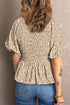 Floral Puff Sleeve Smocked Waist Peplum Top