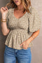 Floral Puff Sleeve Smocked Waist Peplum Top
