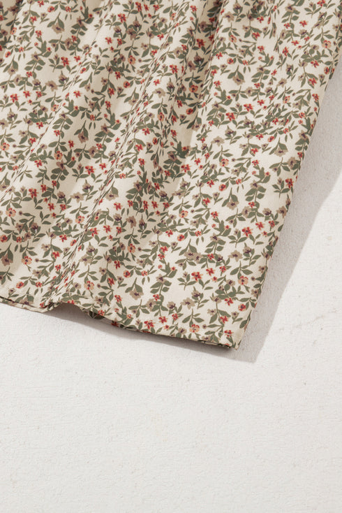 Floral Puff Sleeve Smocked Waist Peplum Top