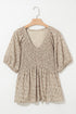 Floral Puff Sleeve Smocked Waist Peplum Top