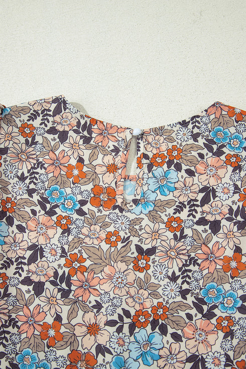 Floral Puff Sleeve Tiered Babydoll Pocket Dress