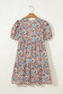Floral Puff Sleeve Tiered Babydoll Pocket Dress