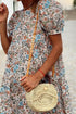 Floral Puff Sleeve Tiered Babydoll Pocket Dress
