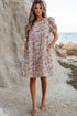Floral Puff Sleeve Tiered Babydoll Pocket Dress