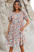 Floral Puff Sleeve Tiered Babydoll Pocket Dress