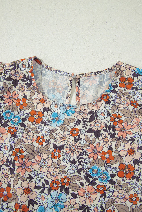 Floral Puff Sleeve Tiered Babydoll Pocket Dress