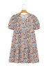 Floral Puff Sleeve Tiered Babydoll Pocket Dress