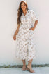 Floral Puff Sleeve V Neck Buttoned Front Maxi Dress