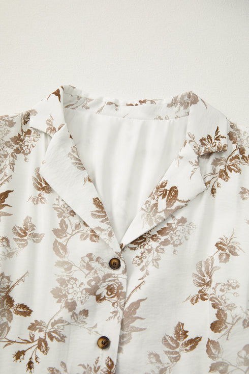 Floral Puff Sleeve V Neck Buttoned Front Maxi Dress