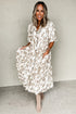 Floral Puff Sleeve V Neck Buttoned Front Maxi Dress