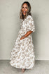Floral Puff Sleeve V Neck Buttoned Front Maxi Dress
