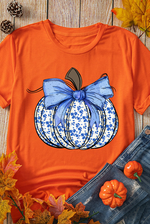 Floral Pumpkin And Bow Graphic Soft Blend Tee