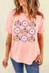 Floral Pumpkin Graphic Crew Neck Short Sleeve Holiday Shirt