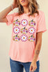 Floral Pumpkin Graphic Crew Neck Short Sleeve Holiday Shirt