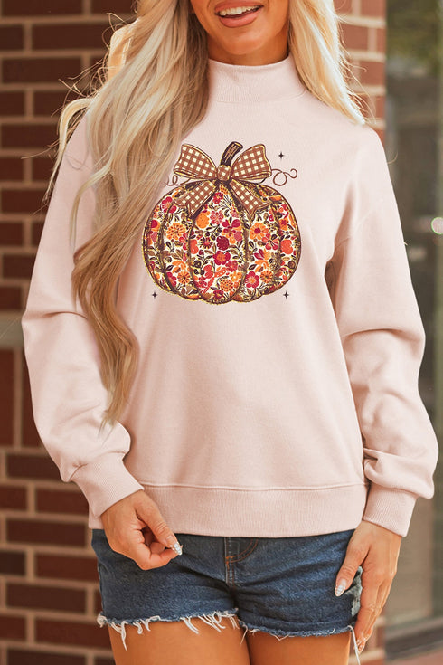 Floral Pumpkin Graphic Mock Neck Oversized Statement Sweatshirt