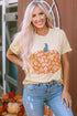 Floral Pumpkin Graphic Print Short Sleeve Crew Neck Tee