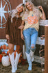 Floral Pumpkin Graphic Print Short Sleeve Crew Neck Tee