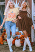 Floral Pumpkin Graphic Print Short Sleeve Crew Neck Tee