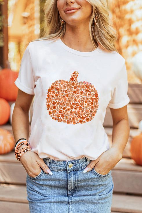 Floral Pumpkin Graphic Print Soft Stretch Tee