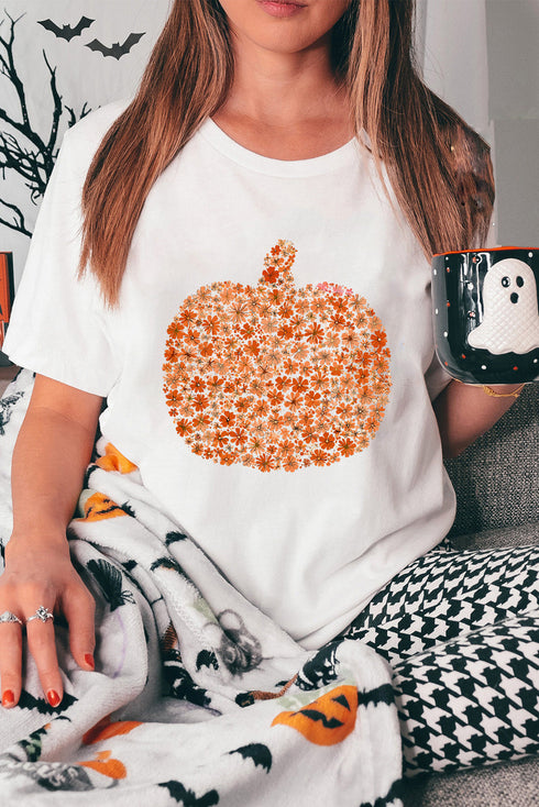 Floral Pumpkin Graphic Print Soft Stretch Tee