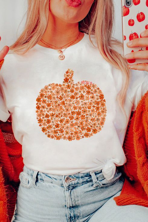 Floral Pumpkin Graphic Print Soft Stretch Tee