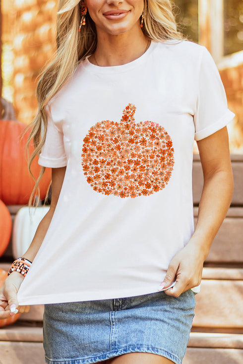 Floral Pumpkin Graphic Print Soft Stretch Tee