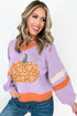 Floral Pumpkin Graphic Varsity Sleeve Pullover Sweatshirt