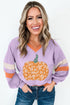 Floral Pumpkin Graphic Varsity Sleeve Pullover Sweatshirt
