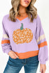 Floral Pumpkin Graphic Varsity Sleeve Pullover Sweatshirt