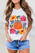 Floral Pumpkin Leopard Bow Graphic Print Holiday Short Sleeve Tee