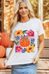 Floral Pumpkin Leopard Bow Graphic Print Holiday Short Sleeve Tee