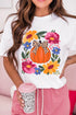 Floral Pumpkin Leopard Bow Graphic Print Holiday Short Sleeve Tee