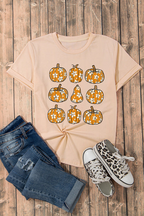 Floral Pumpkin Print Short Sleeve Graphic T Shirt