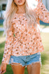 Floral Ribbed Knit Long Sleeve Crew Neck Top