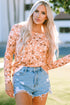 Floral Ribbed Knit Long Sleeve Crew Neck Top
