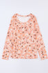 Floral Ribbed Knit Long Sleeve Crew Neck Top