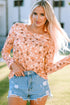 Floral Ribbed Knit Long Sleeve Crew Neck Top