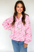 Floral Ribbon Print Quarter Zip Hooded Windbreaker