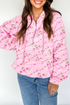 Floral Ribbon Print Quarter Zip Hooded Windbreaker