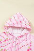 Floral Ribbon Print Quarter Zip Hooded Windbreaker